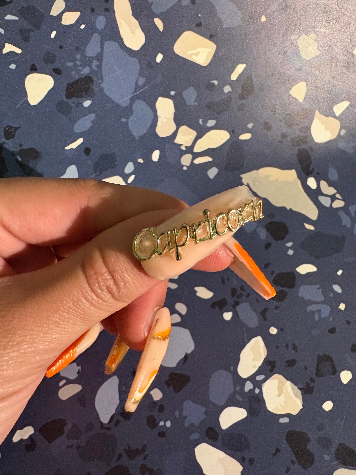 XL Capricorn Orange Glitter Acrylic Press On Nails