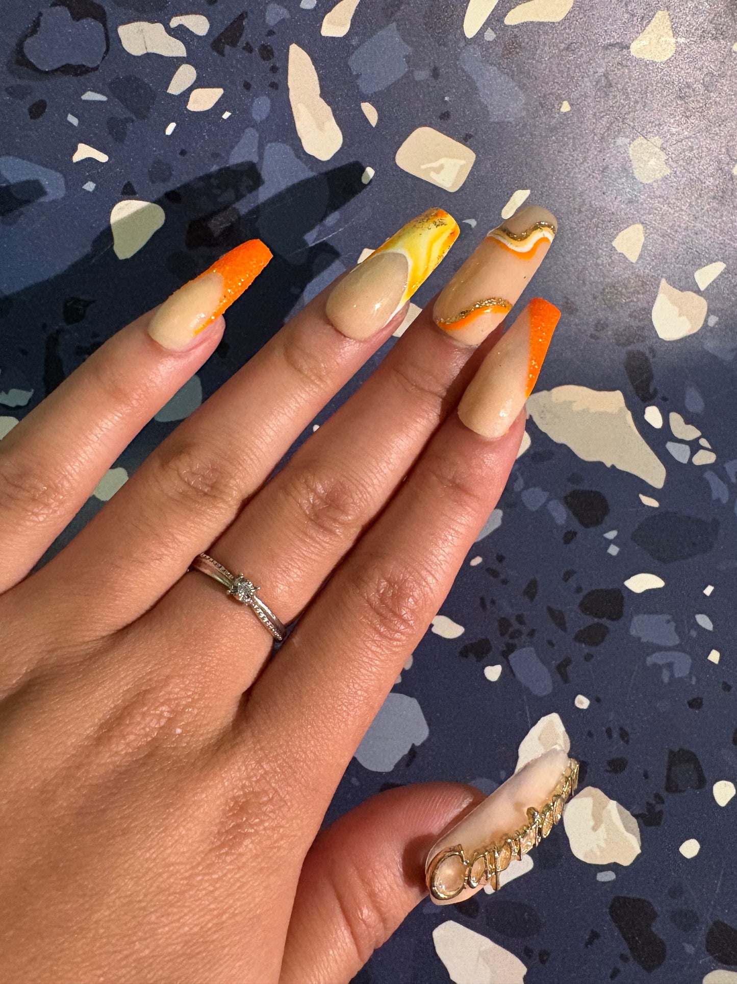 XL Capricorn Orange Glitter Acrylic Press On Nails