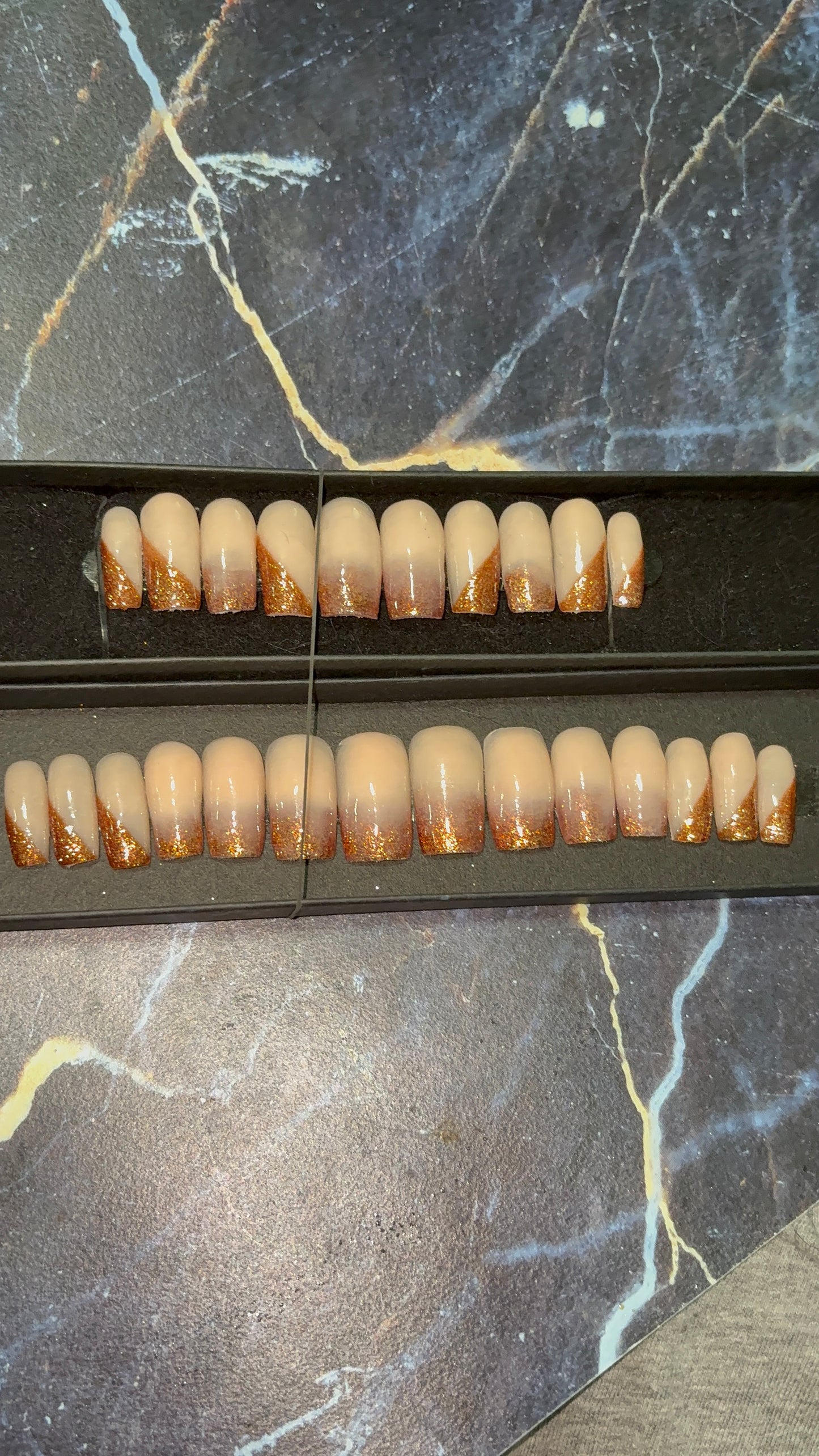 Nude & Gold Ombre French Tip Press-On Nails ✨💅