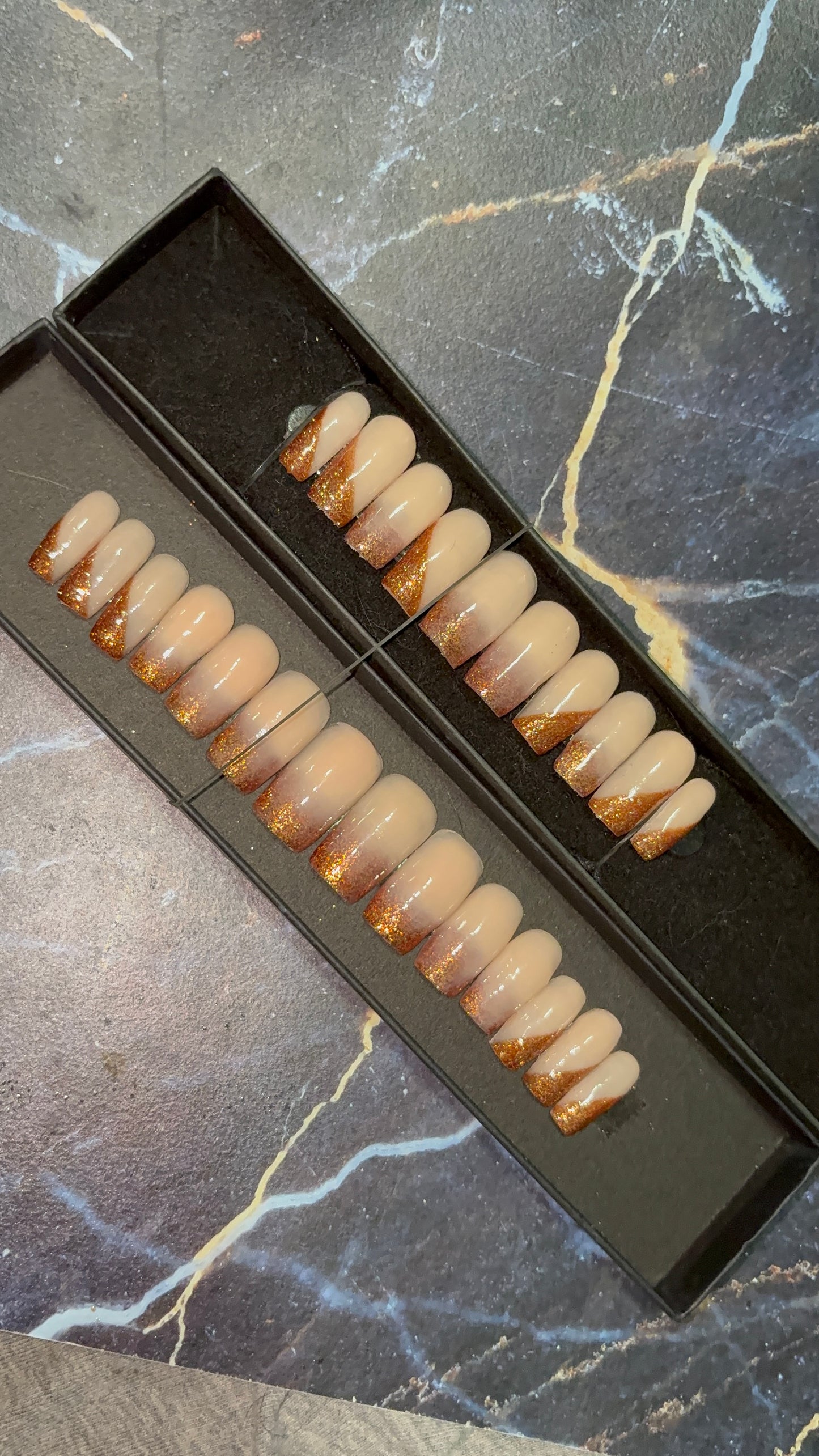 Nude & Gold Ombre French Tip Press-On Nails ✨💅