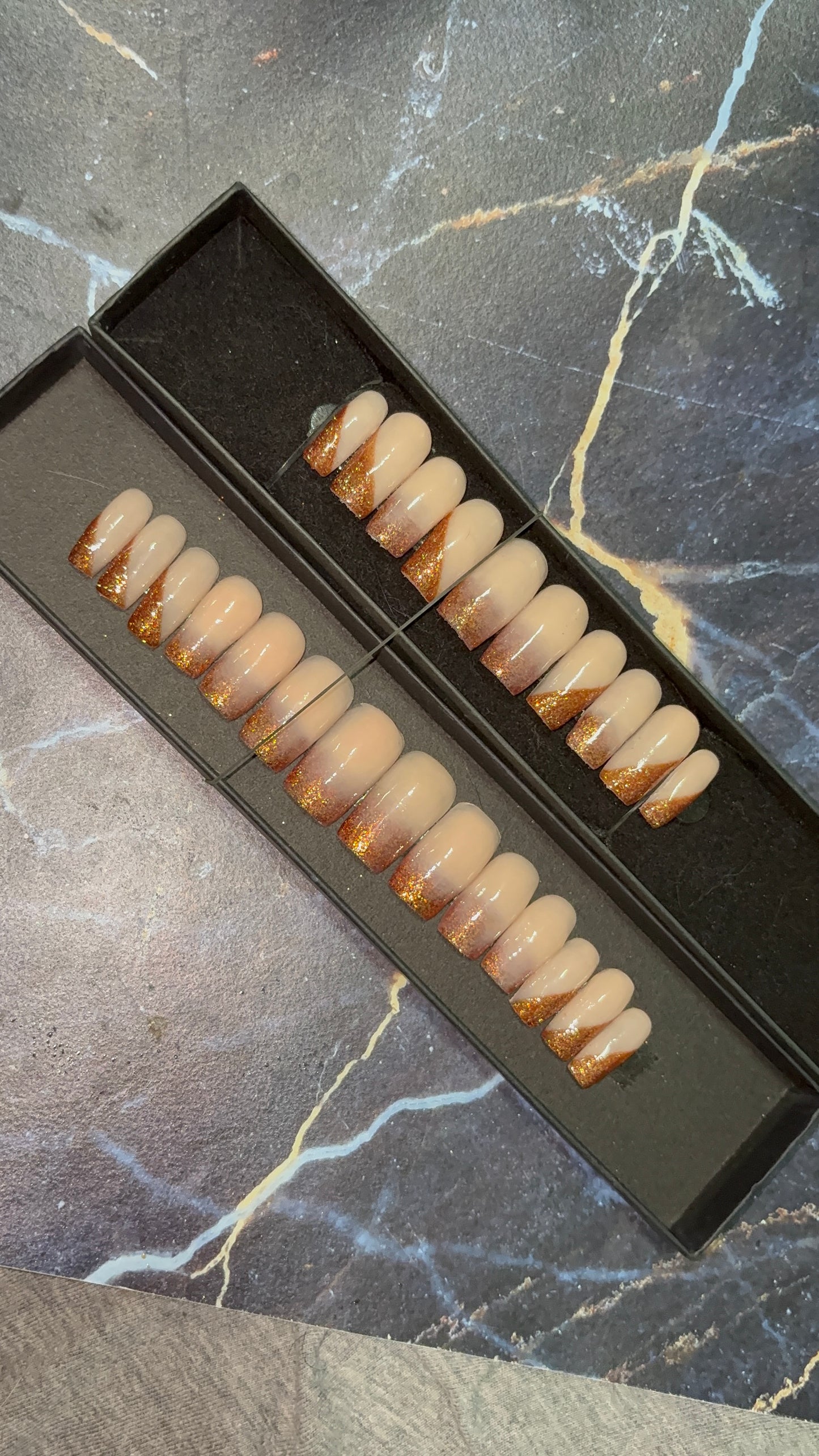 Nude & Gold Ombre French Tip Press-On Nails ✨💅