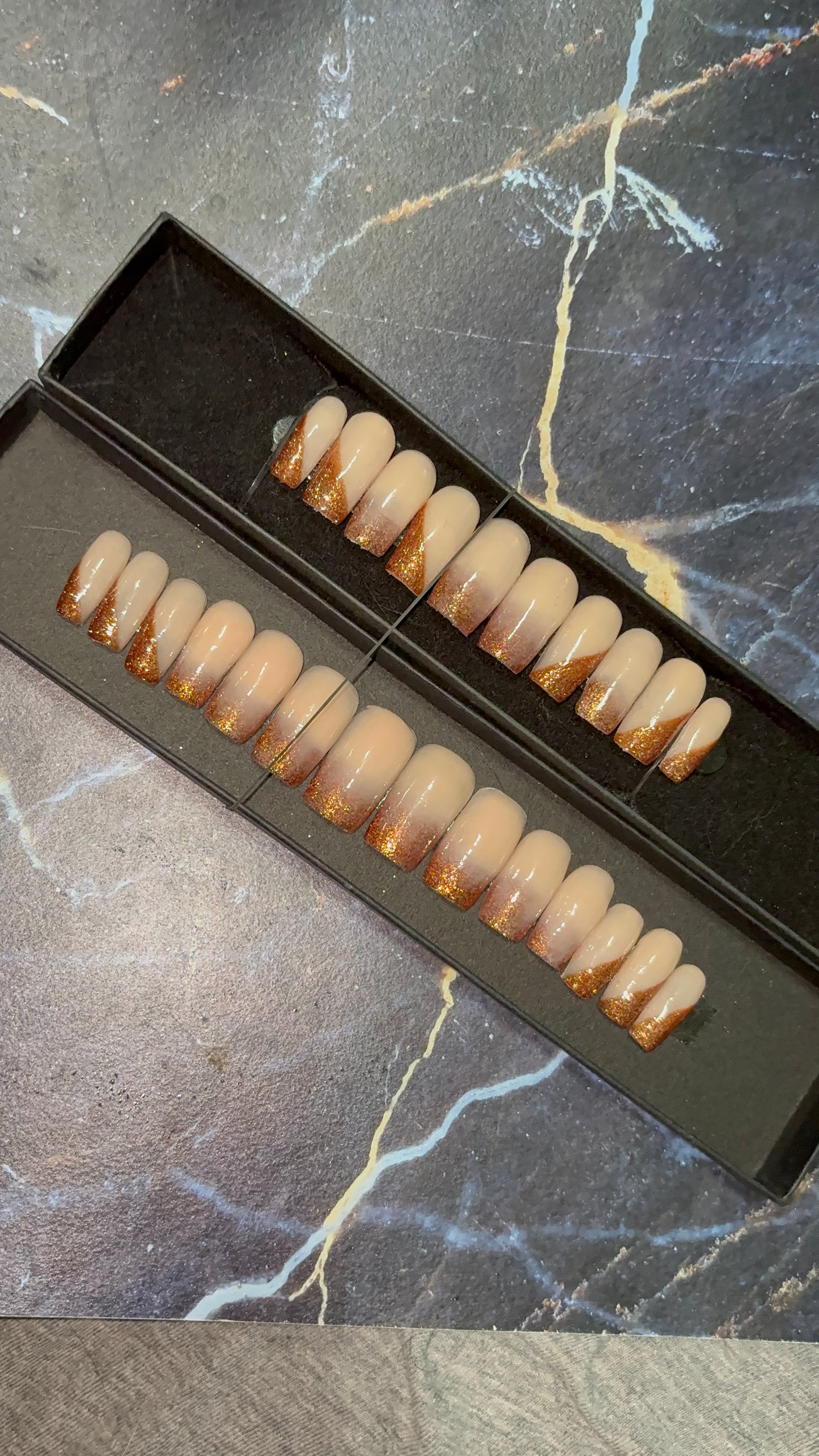 Nude & Gold Ombre French Tip Press-On Nails ✨💅