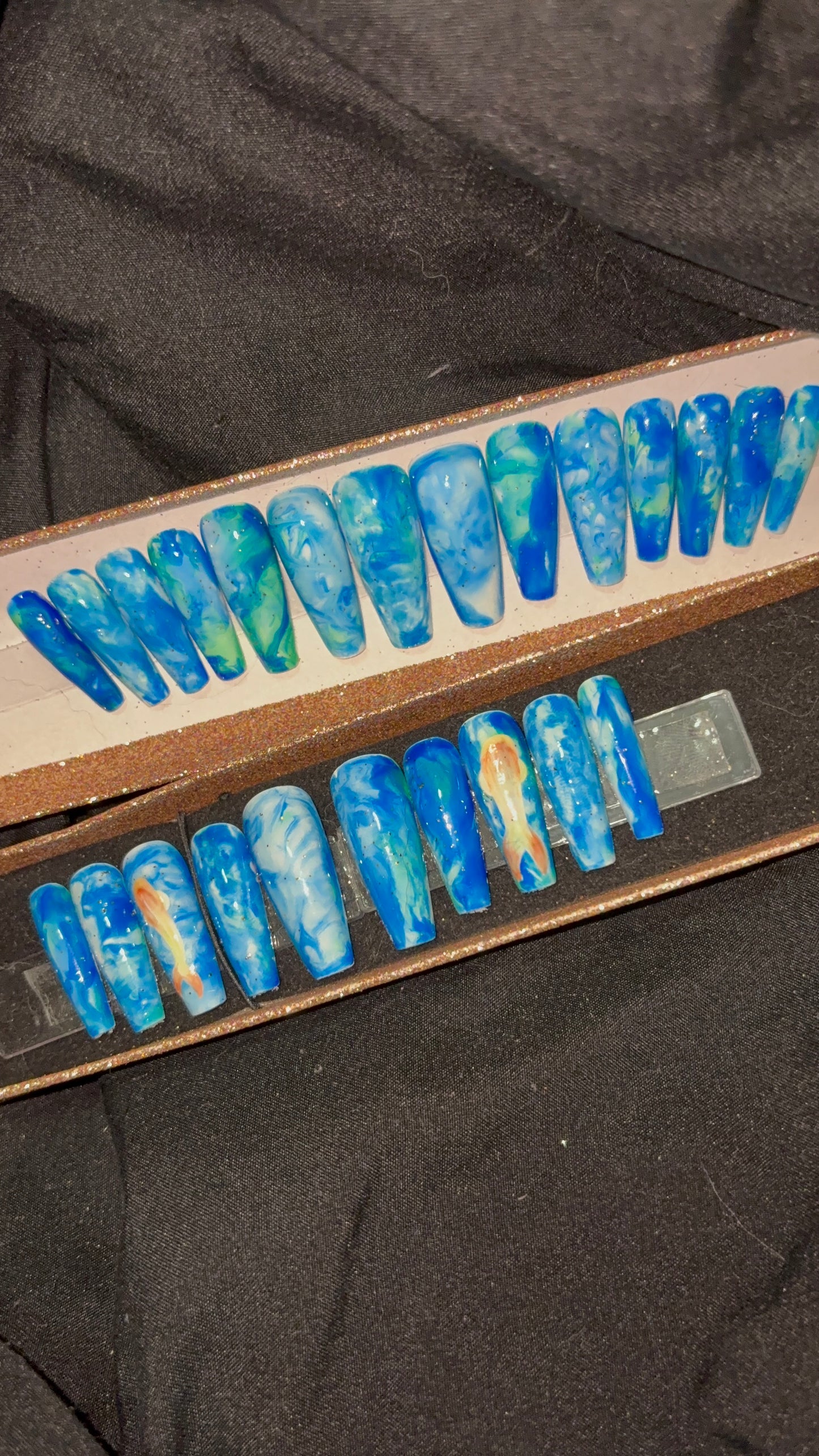 Blue Water & Koi Fish Press On Nails