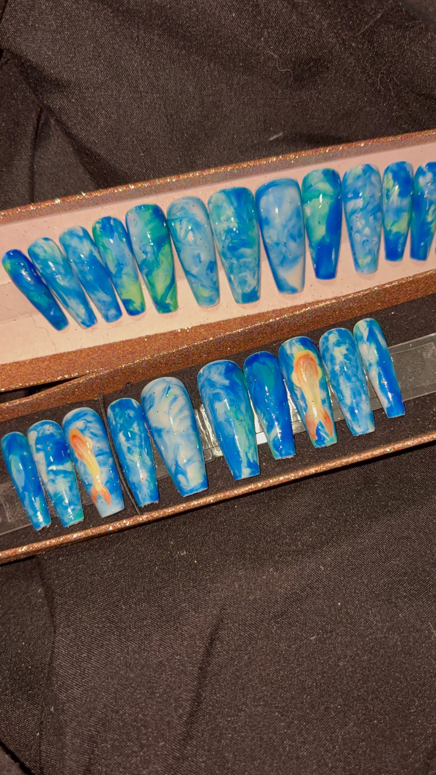 Blue Water & Koi Fish Press On Nails