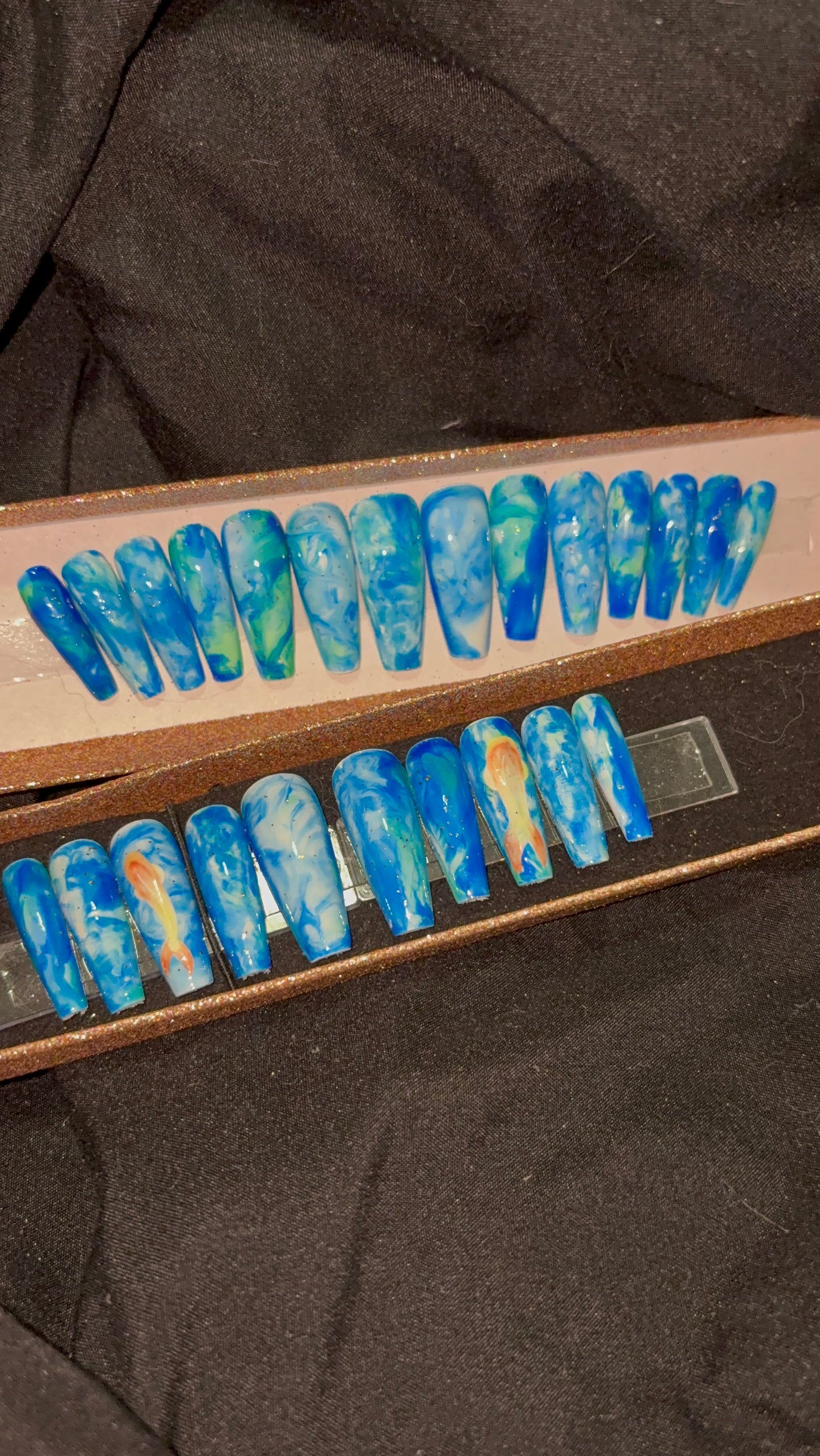 Blue Water & Koi Fish Press On Nails