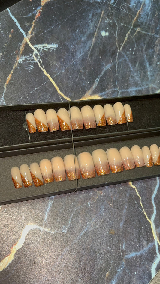 Nude & Gold Ombre French Tip Press-On Nails ✨💅