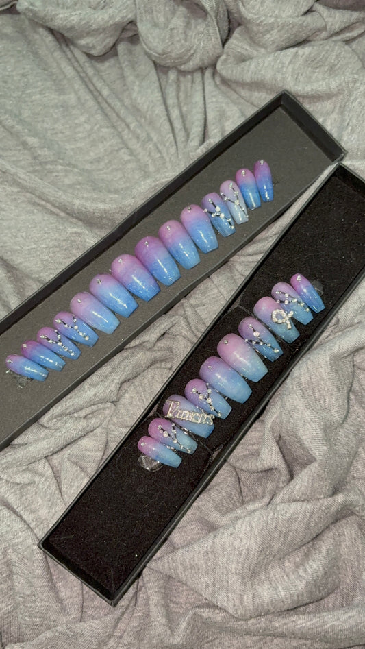 Blue to Purple Ombre Taurus Press On Nails