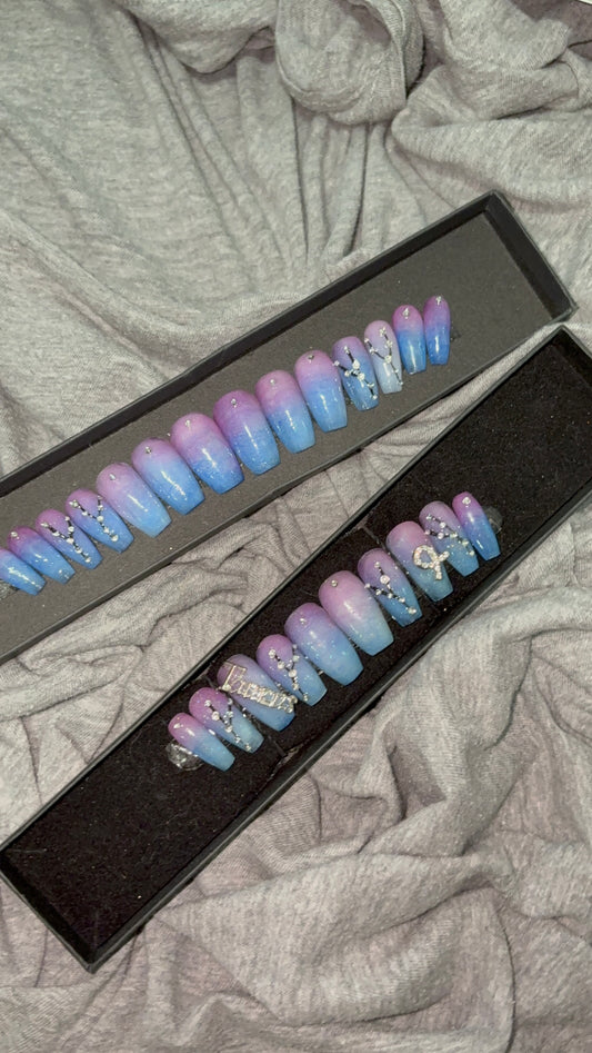 Blue to Purple Ombre Taurus Press On Nails
