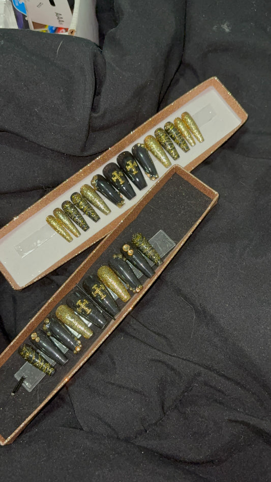 Black and Gold Glam Press On Nails