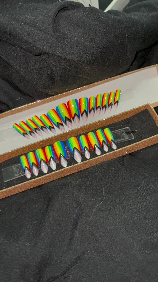 Long Stiletto Pride Flag Press On Nails